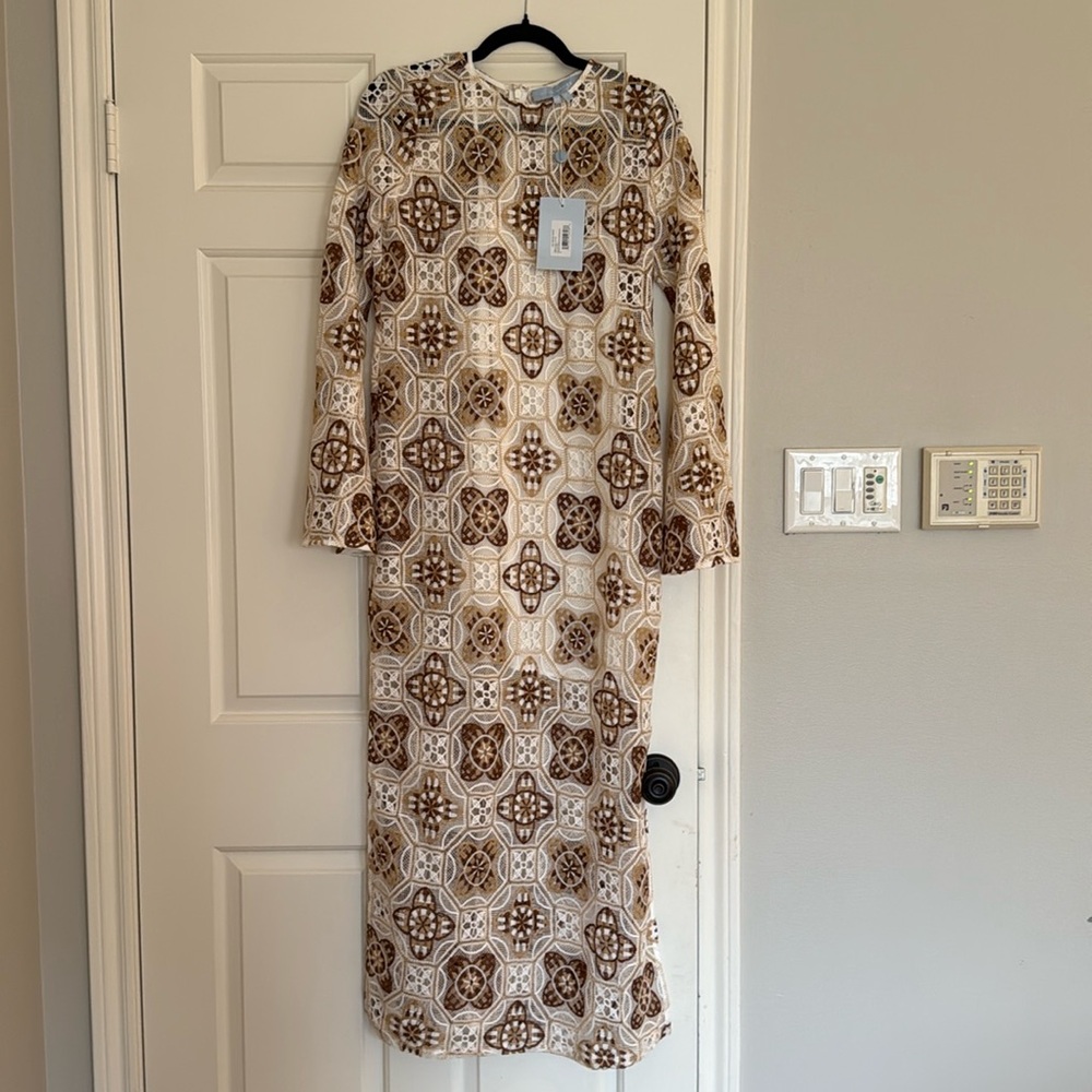 NWT Hill House Home Parquet Crochet Dress in Sand/White